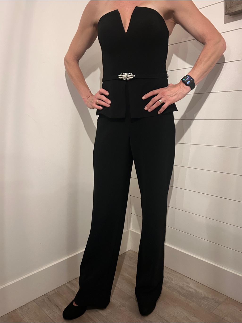Vince Camuto Black Strapless Peplum Jumpsuit With Waist Accent